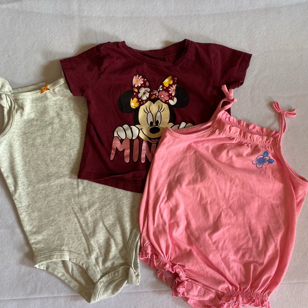 Cute Disney Minnie Mouse Top & One Piece Romper & Bodysuit Sz 18 months Lot of 3